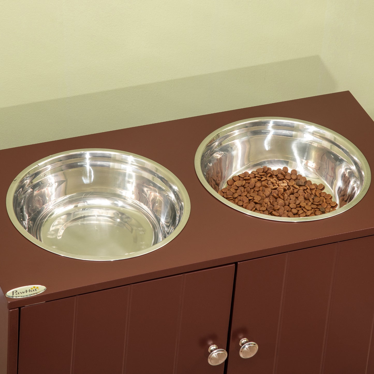 Elevated Dog Bowls with Storage Cabinet, Raised Dog Bowl Stand Pet Food Bowl Dog Feeding Station, Brown